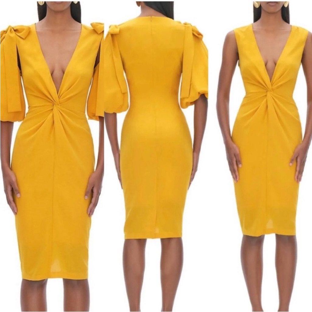 Nwt Andrea Iyamah Zuna Dress In Marigold With Removable Statement Sleeves